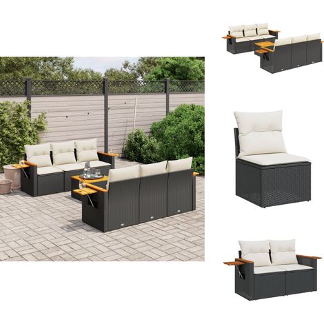 Salon de jardin 7 pcs avec coussins noir résine tressée - Ensemble Salon De Jardin - Meuble Extérieur - Jardin Design - Mobilier De Jardin - Chaise Lounge (1/5)