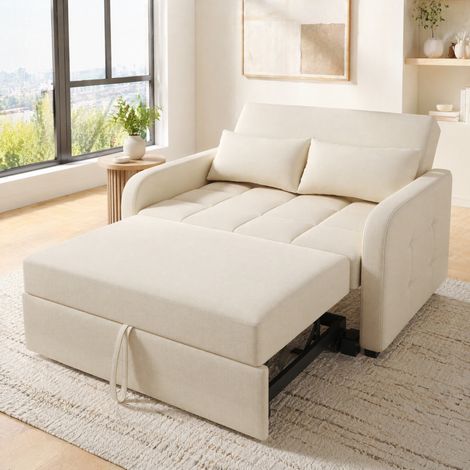 Sofá cama reclinable 3 posiciones 127x180 beige OKMYHOME (1/5)