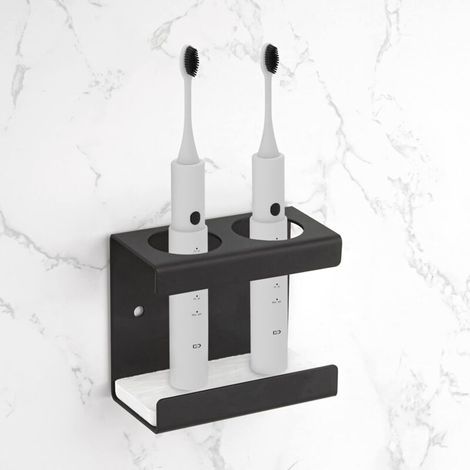Support Mural pour Brosse à Dents électrique avec Plateau de diatomite, Support de Rangement de Brosse à Dents Auto-adhésif pour Salle de Bain (Noir)