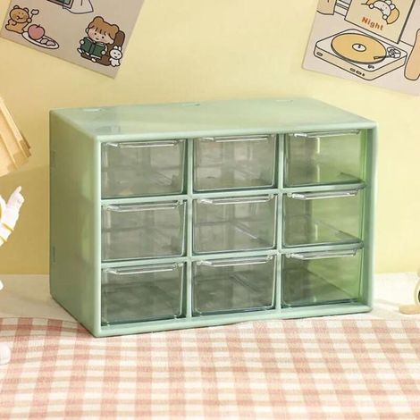 Bardusch - - BOITE DE RANGEMENT - Organisateur de bureau 9 tiroirs, boîte de rangement murale transparente à compartiments - Vert (1/4)