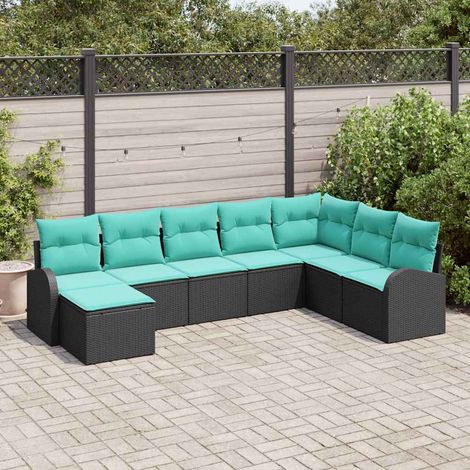 Salon de jardin modulable 8 pièces en polyrotin noir et turquoise avec rangement - PANGIVO (1/5)