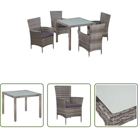 Chaises de jardin - Ensemble à manger d'extérieur 5pcs coussins résine tressée gris (1/5)