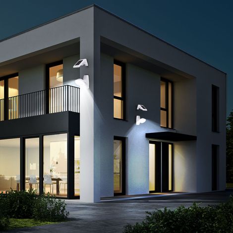 2er Set LED Solar Außen Leuchten Bewegungs Senor Wand Strahler Einfahrt Beleuchtung