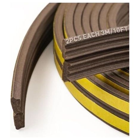 Weatherstrips for Doors and Windows, Self-Adhesive Foam Sealing Strips, Windproof and Sound-Absorbing (Brown, 6m x 2, Type E) (1/5)