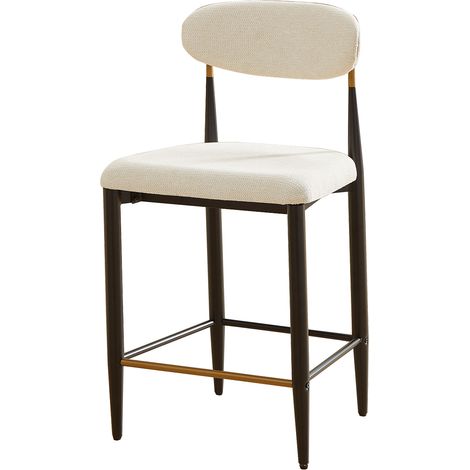 Set di 2 sgabelli da bar beige in tessuto con schienale ergonomico e struttura metallica (1/5)