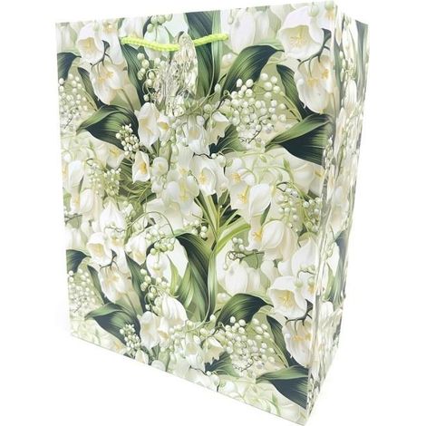 Bolsa decorativa mate de 26x32x12cm con diseño de lirios del valle.