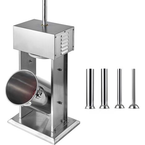 Mophorn Elektrischer Wurstfüller 12 L mit stufenloser Geschwindigkeitsregelung und Pedal, Edelstahl-Fleischfüller mit 4 Füllrohren für Wurstherstellung