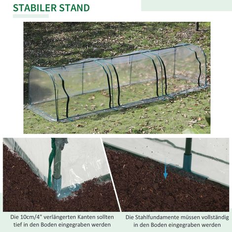 Serre de jardin avec porte, châssis de culture, abri pour plantes, élevage de végétaux, acier, plastique, 350 x 100 x 80 cm, transparent et vert (1/4)