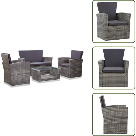 4-tlg. Garten-Lounge-Set mit Kissen Poly Rattan Grau - Gartengeräte - Gartenmöbeln - Lounge-Set - Esstisch - Gartenbank (1/5)