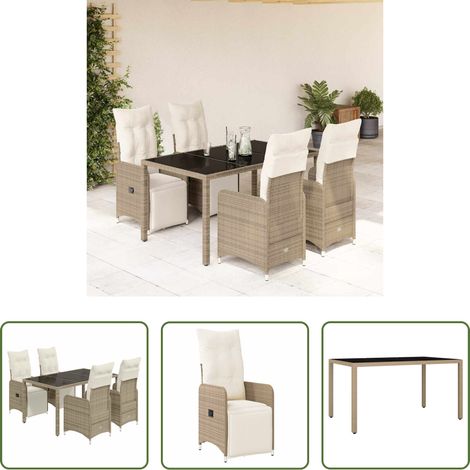 Gartentisch -  5-tlg. Garten-Bistro-Set mit Kissen Braun Poly Rattan (1/5)