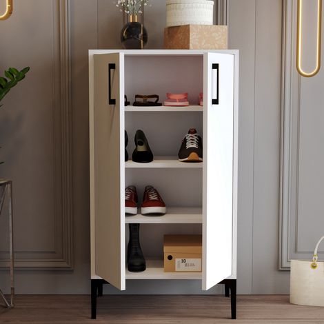 Scarpiera Cavalieri, Mobile Portascarpe 4 Ripiani, 8 Paia, 2 Ante, 60x35x111h cm Bianco (1/5)