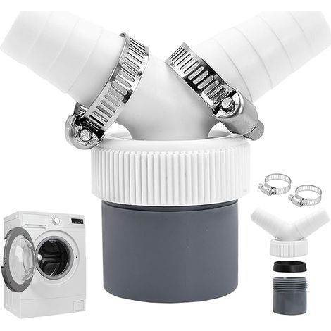 Adaptateur en Y Double Évacuation Machine à Laver, Raccordement Évacuation Lave-Vaisselle et Sèche-Linge, Sortie DN40 Ø40 mm 1½", Entrée 18–24 mm, Avec 2 Colliers Inox 20–32 mm, Pour Siphon (1/5)