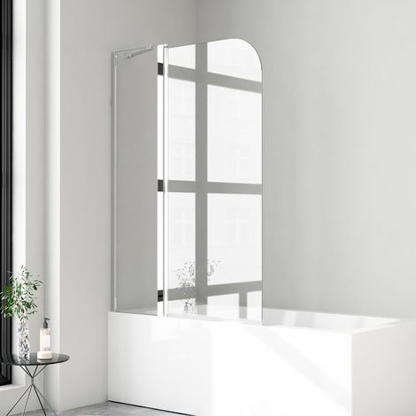 Badewannenaufsatz 90x140cm Duschwand für Badewanne 2-teilig Faltbar mit festem Segment Badewannenaufsätze, Glas Duschabtrennung Badewannenwand Duschwand Badewanne aus 6mm EGS Sicherheitsglas (1/5)