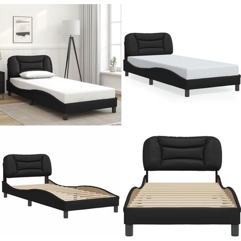 Bettgestell mit Kopfteil Schwarz 90x200 cm Kunstleder - Bettsystem - Doppelbett - Schlafzimmermöbel - Boxspringbetten - Bettgestell - Home & Living (1/5)