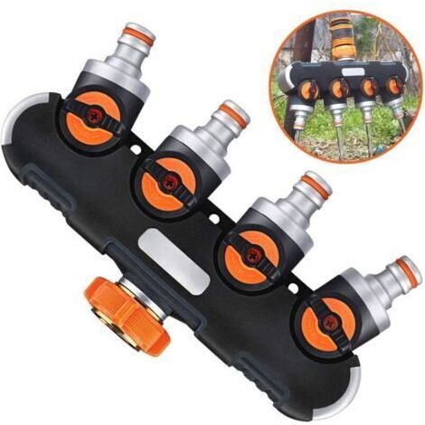 pair Distributeur Arrosage 4 Voies - Distributeur d'eau 3/4\" et 1/2\" avec Vanne Robinet pour Connecter Simultanément Deux Appareils, Débit d'eau Réglable, Adaptateur pour Arroser Le Jardin (1/5)