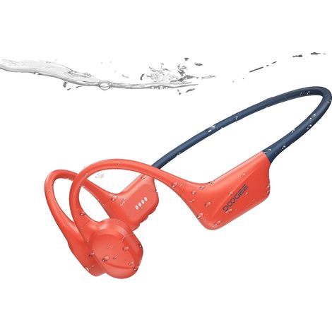 Auriculares de conducción ósea, resistentes al agua, con conectividad Bluetooth, color rojo. (1/2)