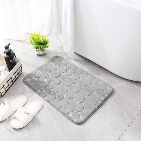 Tapis De Bain - Mousse à Mémoire De Forme - Absorbant - Antidérapant - Pour Salle De Bain Cuisine Chambre - 40 x 60 cm - Gris (1/5)