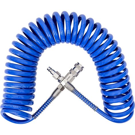 STIER Spiral Druckluftschlauch, Länge: 7,62 m, Presslaufschlauch, Innendurchmesser: 6,5 mm, Betriebsdruck: 10 bar, aus hochwertigem Polyurethan, mit Stecknippel, Knickschutz (1/5)