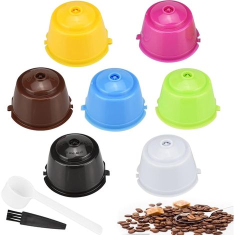 Cápsulas de café reutilizables de 7 piezas, filtros de café no desechables, cápsulas de café recargables, sin BPA, compatibles con máquinas Nescafe Dolce Gusto, con cuchara y cepillo. (1/5)