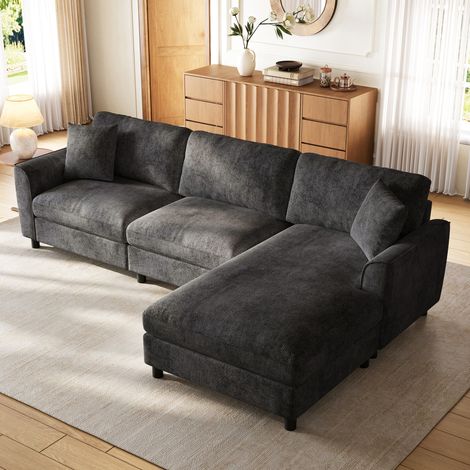MEUBLIV Ecksofa 256 x 137 x 79 cm Chenille Grau mit wendbarer Recamiere (1/5)