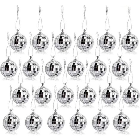 Lot de 24 boules disco réfléchissantes en verre argenté, faciles à accrocher, idéales pour Noël, les mariages et les fêtes à domicile (1/4)