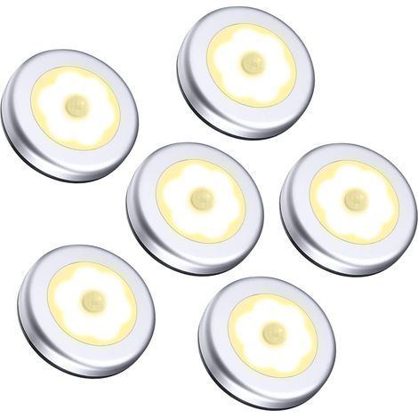 Lampe Détecteur de Mouvement, Lampe de Placard, Veilleuse 6 LED, Automatique Appliques pour Vitrines avec Aimant Intégré, Alimenté par Batterie pour, Escalier, Cuisine, Penderie - Blanc Chaud (1/5)