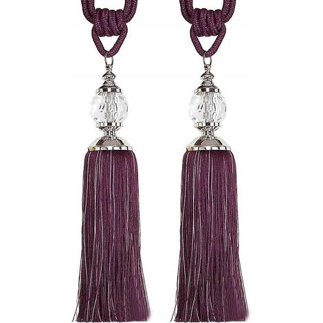 Boule de cristal suspendue, embrasses de rideaux européennes, accessoires de décoration de fenêtre, embrasses de rideaux à pompons (paire violette)