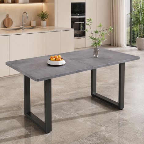 DESMIU Table de salle à manger rectangulaire avec structure en tube d'acier, espace ouvert, pour salle à manger, en panneaux de particules, noir et gris (1/5)