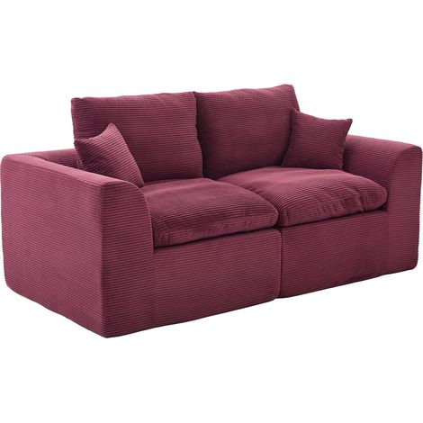 ELVMI 2-Sitzer-Sofa mit Kissen und Komfortsitz aus Cord Weinrot 204 x 102,5 x 84 cm (1/5)