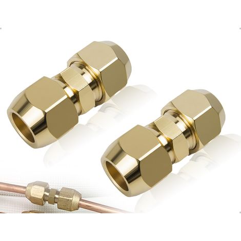 Lot de 2 Embouts Doubles 1/4" Pour Tuyaux en Cuivre,Raccords de Tuyaux en Cuivre,Raccords de Climatisation,Jeu d'Écrous Doubles Sans Soudure (1/5)