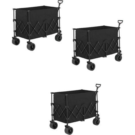 3er-Set Beach Wagon,Collapsible Wagon 220lbs with Big Wheels Foldable Wagon Carts, Heavy Duty 300L Folding Utility Garden Cart with Big All-Terrain Beach Wheels & Drink Holders. Black (1/5)