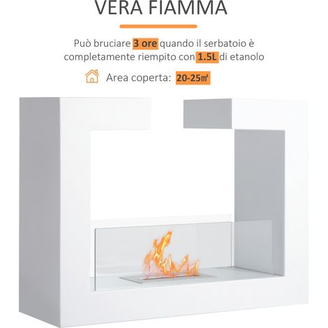 Cheminée de table bioéthanol 2000 W en acier inoxydable inodore avec vitre 78 x 25 x 58 cm blanche (1/5)