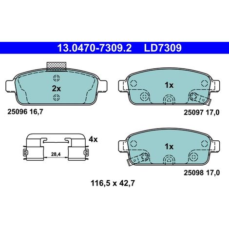 Kit de plaquettes de frein, frein à disque ATE 13.0470-7309.2 OPEL 13417473