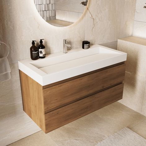 LOMAZOO Ensemble meuble de salle de bain Zarivo 100 cm - Chêne