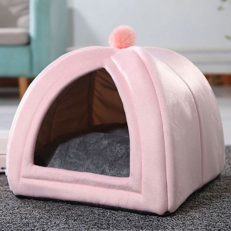 Lit pour chat Igloo – Tente pliable avec coussin lavable – Pour repos et jeux – 40 x 40 x 40 cm, gris foncé (1/4)