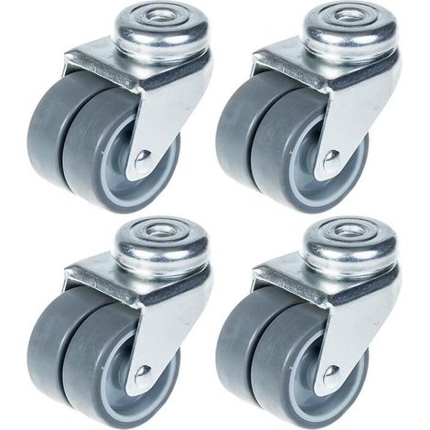 Ruedas - 50 mm - Goma gris - Paquete de 4 - Giratorias con fijación de agujero