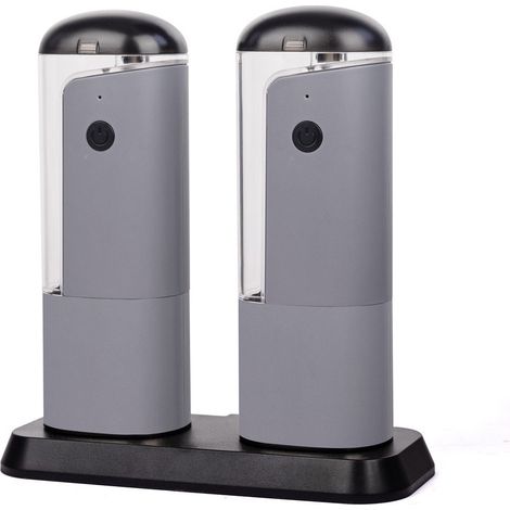 Ensemble de 2 moulins à sel et poivre électriques - Moulins à gravité rechargeables, grande capacité, réglage automatique, gris (1/5)