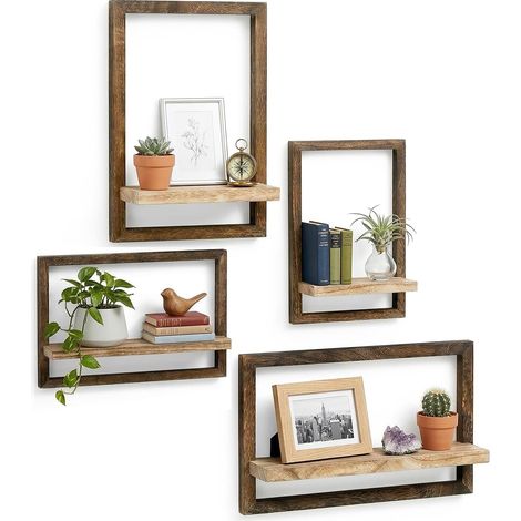 Lot de 4 Étagères Murales Bois – Étagère Murale Flottante pour Décoration Salon, Chambre, Cuisine – Tablette Murale Design Moderne pour Livres, Plantes, Cadres (Brun) (1/5)