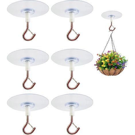 Lot de 6 Crochet Adhésif Plafond, Crochets de Plafond Autocollants, Crochets Adhésifs Robustes, Crochets Multifonctionnels pour Suspendre des Plantes et des Pots de Fleurs (1/4)
