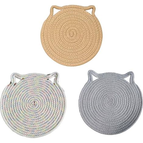 Dessous de Verre, Dessous de Plat, Ronds, Café, Bar, Cuisine, Restaurant (Marron, Gris Clair, Fil Gris) (1/5)