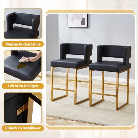 Lot de 2 tabourets de bar noirs style scandinave, design carré, pieds en métal doré, ensemble léger et confortable. (1/5)