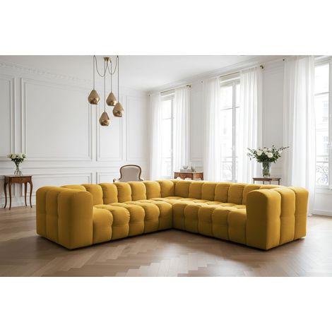 Ecksofa Designersofa SOLVIE XS in Stoff Tiffani Honiggelb Seite Universal