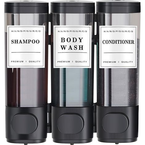 3 Distributeur de savon mural, réservoir 300ml, système verrouillable, ABS noir pour salle de bain (1/5)