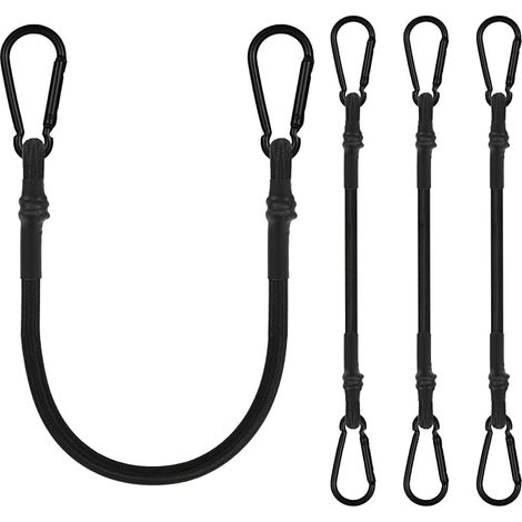 4 Piece Elastic Bungee Cord with Carabiner, 60 cm Heavy Duty Elastic Bungee Cord with Carabiner for Camping, Tent, Garden, Tarpaulins, Luggage, Bike, Car and Motorcycles (1/5)