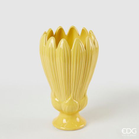 EDG Enzo De Gasperi Vaso Freaky Foglie Coppa H 26,5 Cm D 16 Cm Ceramica Waterproof Yellow (1/3)