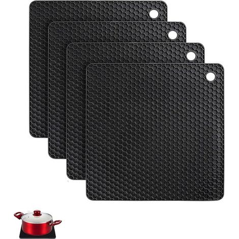4 teiliges Set hitzebeständiger Silikon Topfschoner quadratisch rutschfest schwarz für Töpfe, Pfannen, Schüsseln und den Küchengebrauch (1/5)