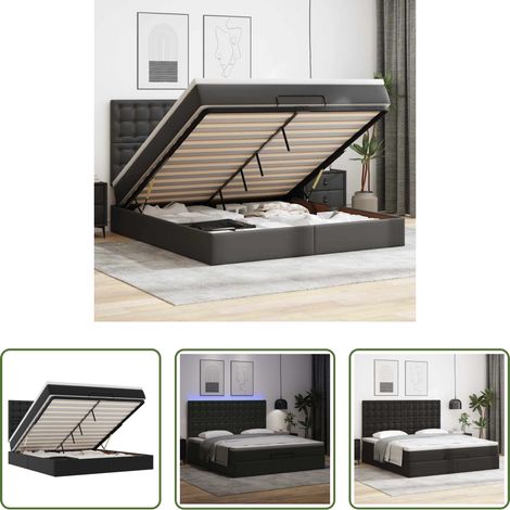 Matratze - Ottoman-Bett mit Matratze & LEDs Schwarz 180x200 cm Kunstleder (1/5)