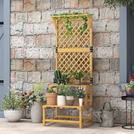 Mensola per piante in legno a 2 livelli con grigliato, 60 x 50 x 166 cm, gialla HAVRYA (1/5)