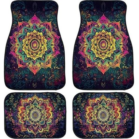 Juego de alfombrillas para coche (4 piezas), colores retro vibrantes, antideslizantes, accesorio universal para coches y camiones. (1/5)