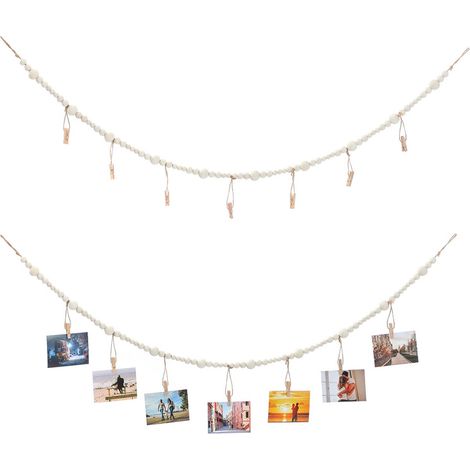 Guirlande photo - Guirlande de cartes/photos à suspendre - Corde photo 120 cm - Présentoir photo avec 7 pinces - Cadre photo à monter soi-même - Pour cartes postales photo - Lot de 2 (1/5)